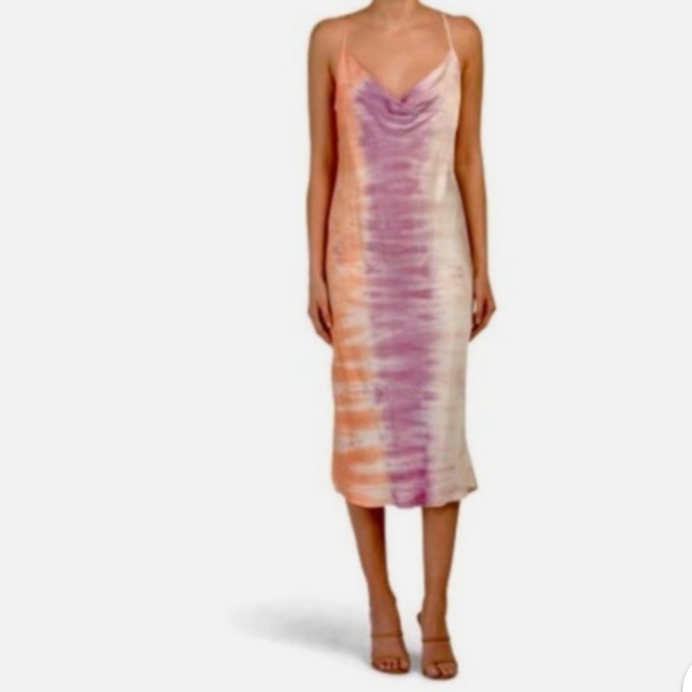 Young Fabulous & Broke Orange and Purple Tie Dye Midi Dress Medium